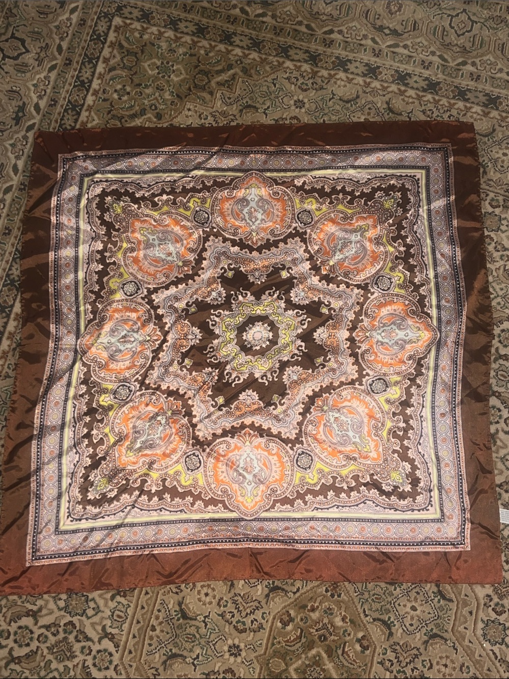 Boho and paisley Orange, brown, and gold scarf - vintage 70’s made in Japan